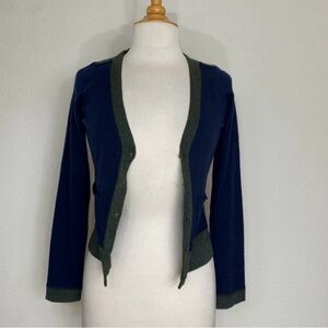 Autumn Cashmere Women's Navy Olive 100% Cashmere V Neck Sweater Size XS Classic